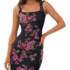 New Floral Black and Pink Dress